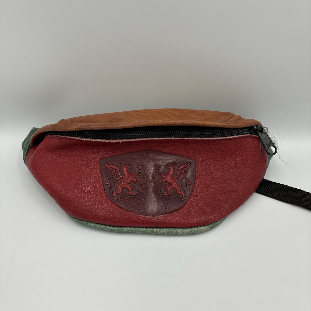 Vintage Leather Belt Bag Dragons‎ Colorblock Fanny Pack